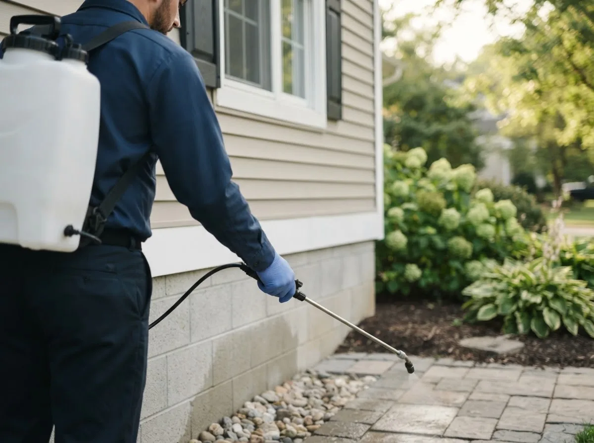Pest control technician inspecting a home in Franklin, AR